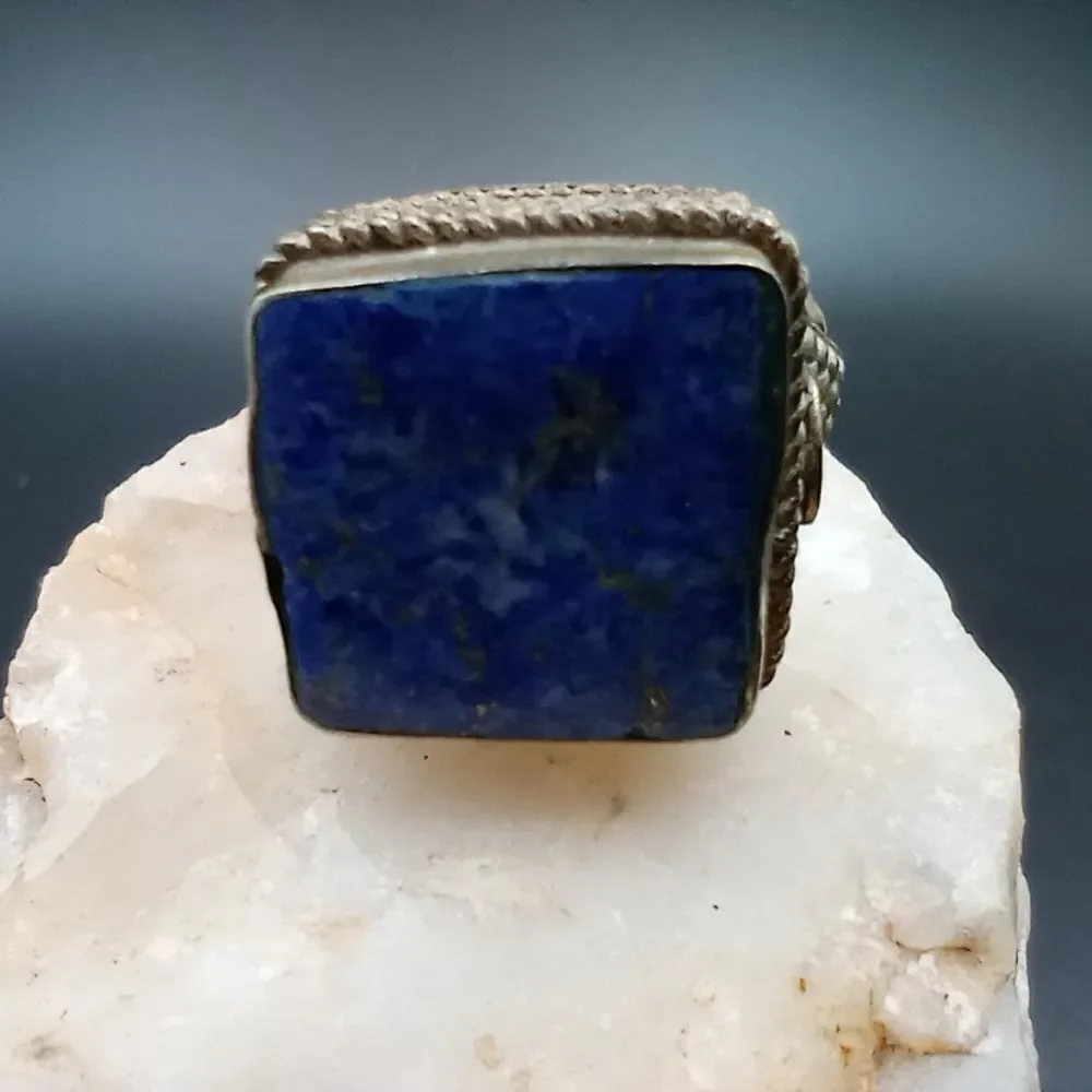 Caveman handcrafted lapis and sterling silver ring size 8 R252
